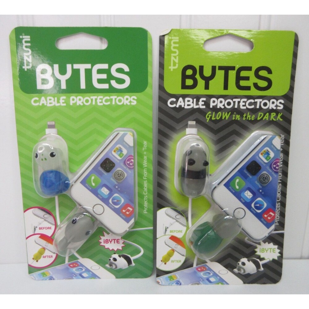 Lot of 2 Tzumi BYTES Cable Protectors 2pk Each Panda Turtle Shark Package Sealed